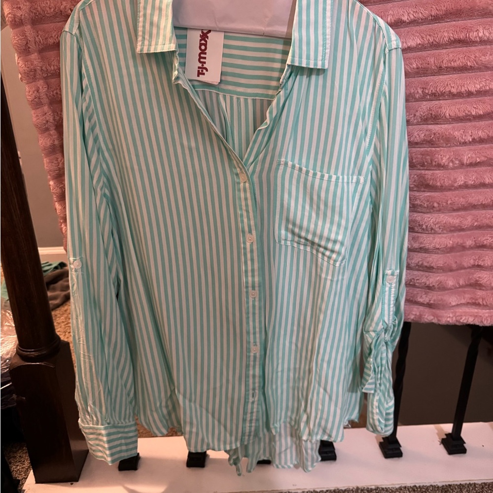 Velvet Heart Aqua and White Striped Shirt